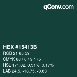 Color code: HEX #15413B | qconv.com