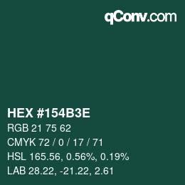 Color code: HEX #154B3E | qconv.com