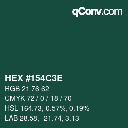 Color code: HEX #154C3E | qconv.com