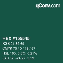 カラーコード: HEX #155545 | qconv.com