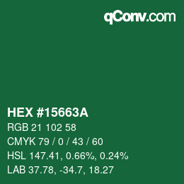 Color code: HEX #15663A | qconv.com