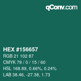 颜色代码: HEX #156657 | qconv.com