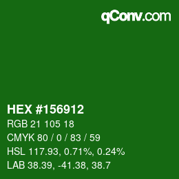 颜色代码: HEX #156912 | qconv.com