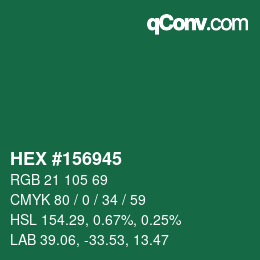 カラーコード: HEX #156945 | qconv.com