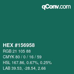 カラーコード: HEX #156958 | qconv.com