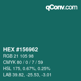 カラーコード: HEX #156962 | qconv.com