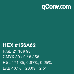 Farbcode: HEX #156A62 | qconv.com
