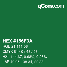 Color code: HEX #156F3A | qconv.com