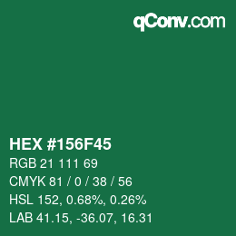 Farbcode: HEX #156F45 | qconv.com