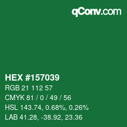 Farbcode: HEX #157039 | qconv.com