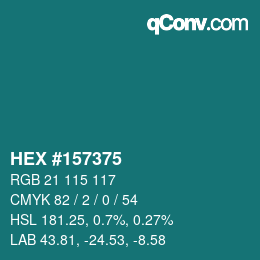 颜色代码: HEX #157375 | qconv.com