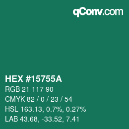 Color code: HEX #15755A | qconv.com