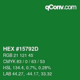 Color code: HEX #15792D | qconv.com