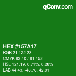Farbcode: HEX #157A17 | qconv.com