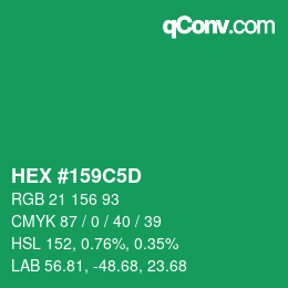 カラーコード: HEX #159C5D | qconv.com