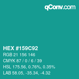 Color code: HEX #159C92 | qconv.com