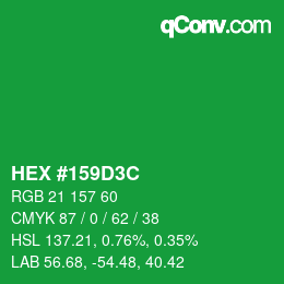 Color code: HEX #159D3C | qconv.com