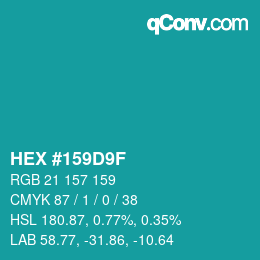 Color code: HEX #159D9F | qconv.com