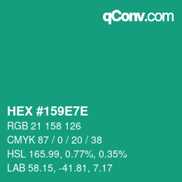 Color code: HEX #159E7E | qconv.com