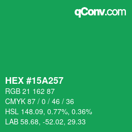 カラーコード: HEX #15A257 | qconv.com