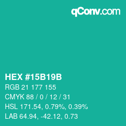 Color code: HEX #15B19B | qconv.com