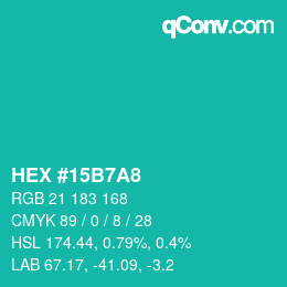 颜色代码: HEX #15B7A8 | qconv.com
