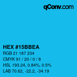 Color code: HEX #15BBEA | qconv.com