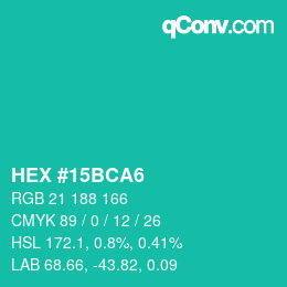 Color code: HEX #15BCA6 | qconv.com