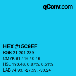 颜色代码: HEX #15C9EF | qconv.com