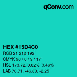 Color code: HEX #15D4C0 | qconv.com