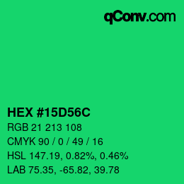 カラーコード: HEX #15D56C | qconv.com