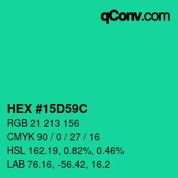 颜色代码: HEX #15D59C | qconv.com