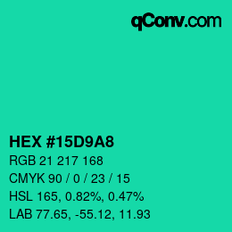 カラーコード: HEX #15D9A8 | qconv.com