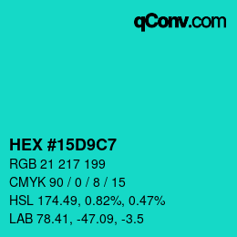 Color code: HEX #15D9C7 | qconv.com