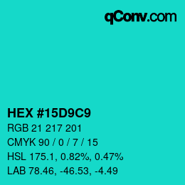 Color code: HEX #15D9C9 | qconv.com