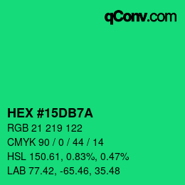Farbcode: HEX #15DB7A | qconv.com