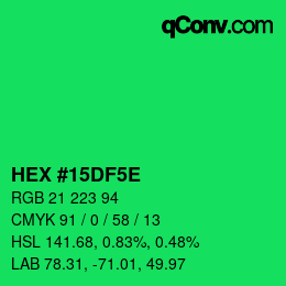 Color code: HEX #15DF5E | qconv.com