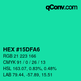 Color code: HEX #15DFA6 | qconv.com