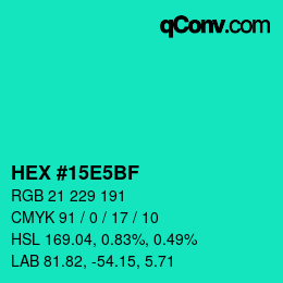 Farbcode: HEX #15E5BF | qconv.com