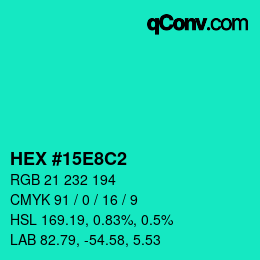 Color code: HEX #15E8C2 | qconv.com