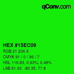 颜色代码: HEX #15EC09 | qconv.com