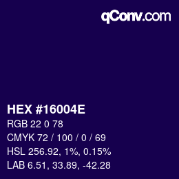 Color code: HEX #16004E | qconv.com