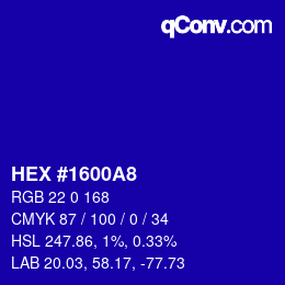 Color code: HEX #1600A8 | qconv.com