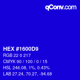 颜色代码: HEX #1600D9 | qconv.com