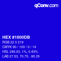 Color code: HEX #1600DB | qconv.com