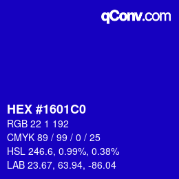 カラーコード: HEX #1601C0 | qconv.com