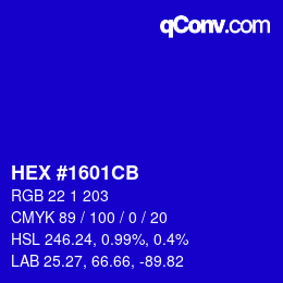 Color code: HEX #1601CB | qconv.com