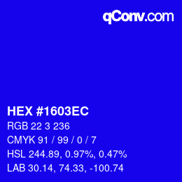 Color code: HEX #1603EC | qconv.com