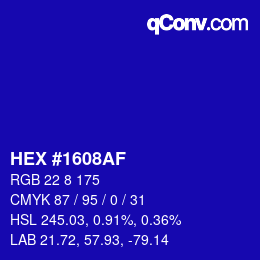 Farbcode: HEX #1608AF | qconv.com