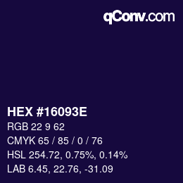 Color code: HEX #16093E | qconv.com